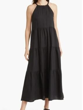 New ~ TREASURE & BOND ~ Tiered Halter Maxi Dress Size L 100% LYOCELL